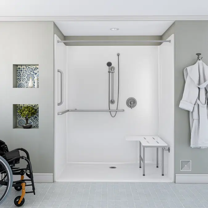 63" x 36" ADA Roll In Shower - One-piece - Title 24 - Rear-center Drain - APC6336BF1P