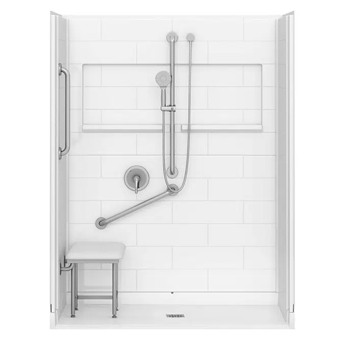 Roll-in Shower Stall, 60" x 33", CENTER drain - Freedom INSPIRE Series - APX6032BFKTC