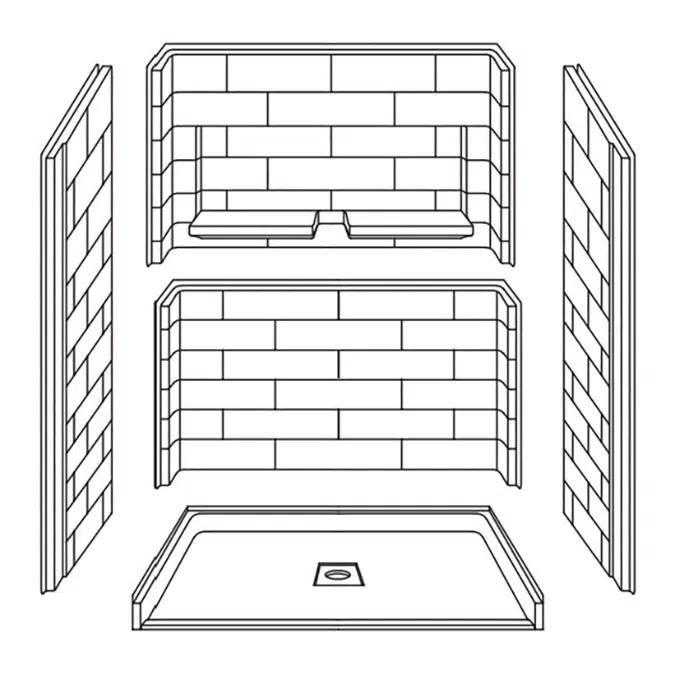 Roll-in Shower Stall, 60" x 33", CENTER drain - Freedom INSPIRE Series - APX6032BFKTC