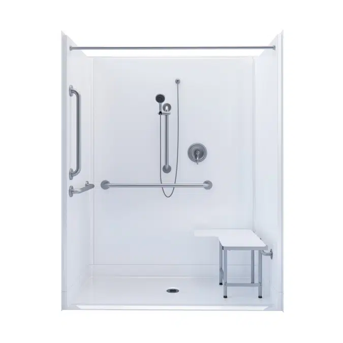 63" x 32" Freedom ADA Roll-in Shower, Title 24 - CENTER Drain - APC6332BF4PC