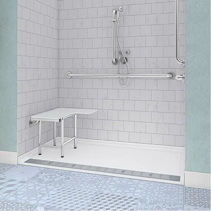 61 7/8" x 33" Linear Trench Drain ADA Roll In Shower Pan - APF6234LDPANSS