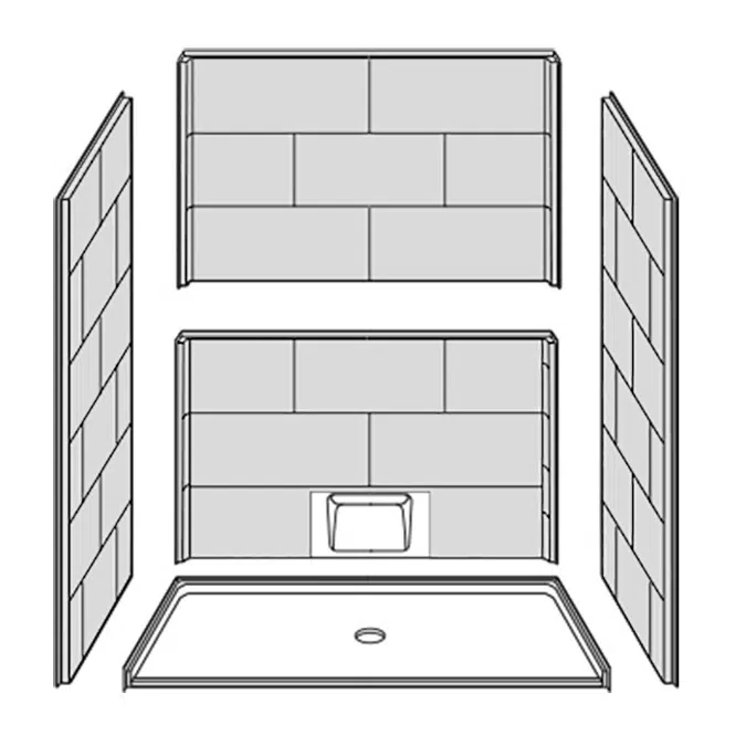62 ⅝" x 32 ¼" Freedom ADA Roll-In Shower, CENTER Drain - APF6232BF5PC