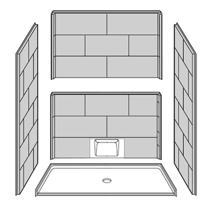 62⅝" x 38¼" Freedom ADA Roll In Shower, CENTER drain - APF6238BF5P.75