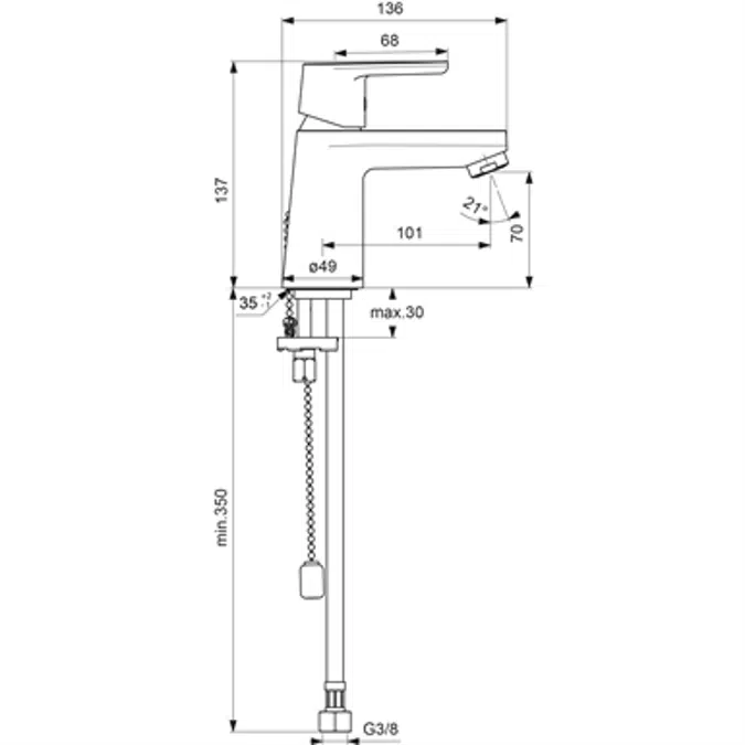 NIMBUS LOOK BASIN MIXER RIM 5L/MIN CHAIN SPX