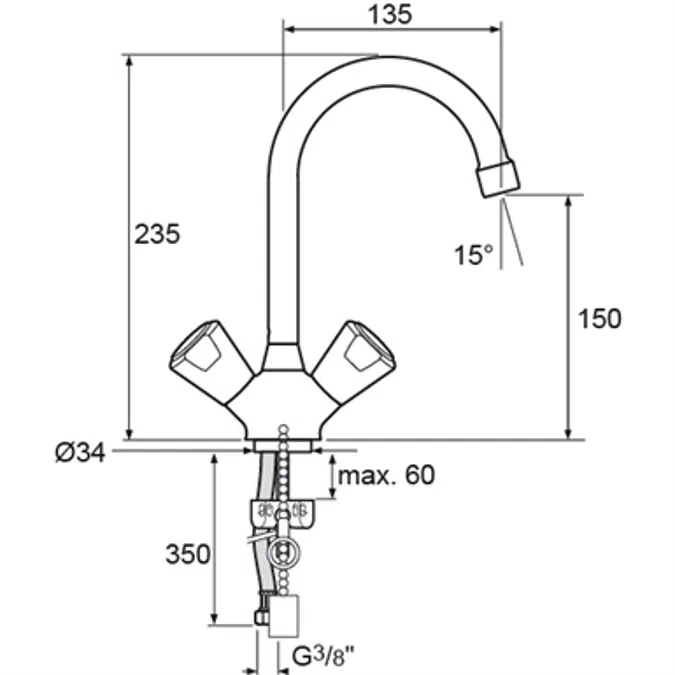 NIMBUS II MESSING BASIN MIXER RIM T.SP J150 CHAIN