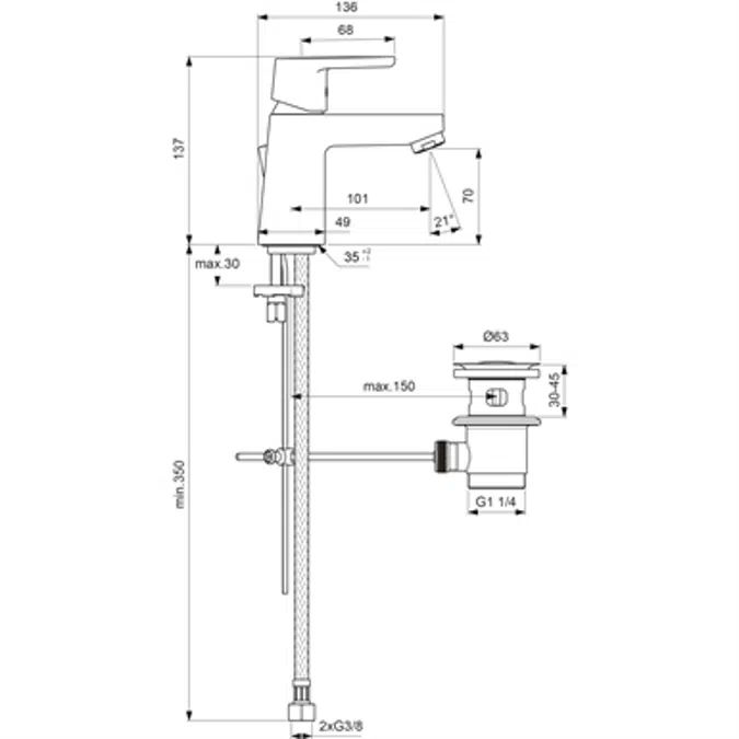 NIMBUS LOOK BASIN MIXER RIM PU/M 5L/MIN SPX