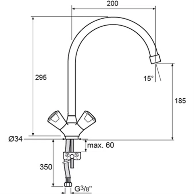 NIMBUS II MESSING SINK MIXER RIM T.SP J200 T.FIX