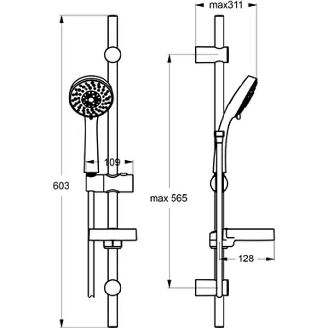 AQUA 100 glijstangcombinatie 600 mm