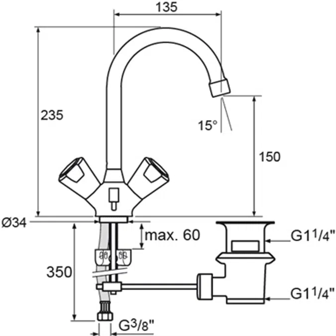 NIMBUS II MESSING BASIN MIXER RIM T.SP J150 PUW