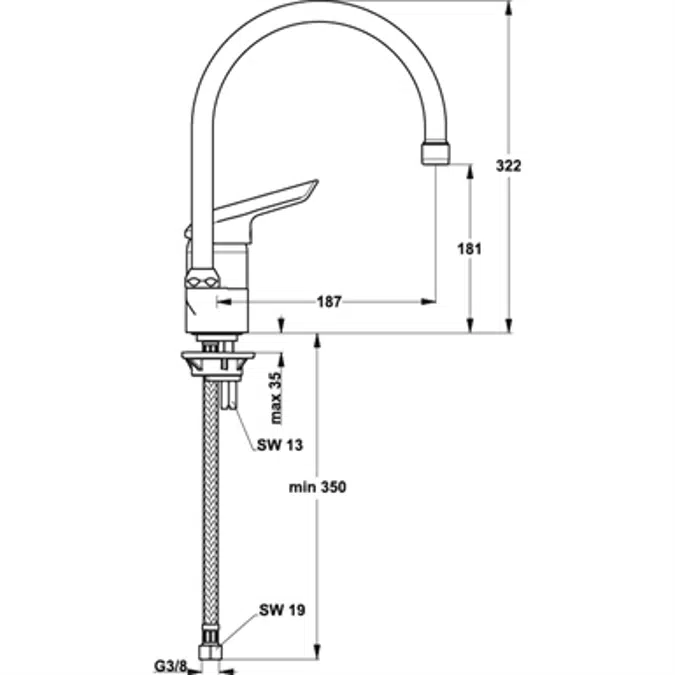 NIMBUS EENHENDEL new keukenmengkraan DN 15 met hoge buisuitloop