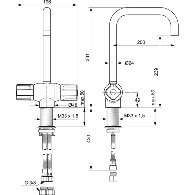 CERAPLUS SAFE THERMOSTATIC SINK MIXER TALL SPOUT