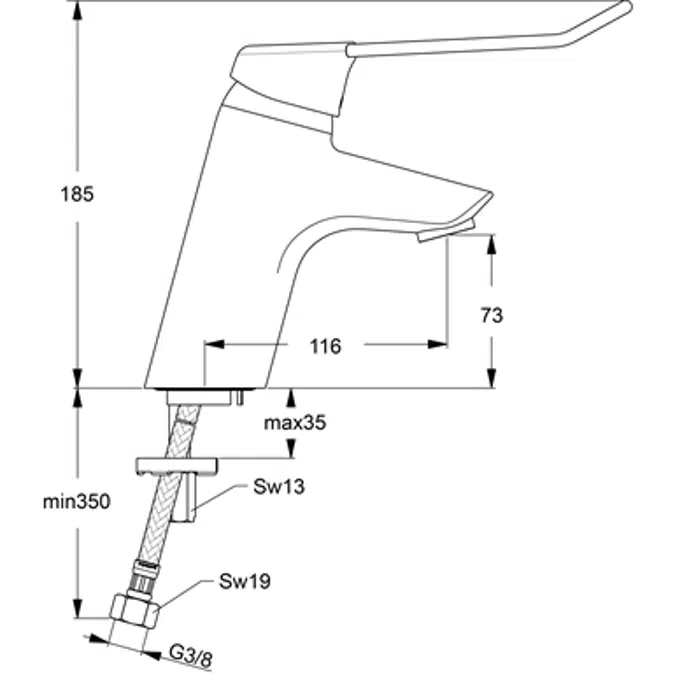 NIMBUS MEDICAL BASIN MIXER R-MTD LOOP HDL 170MM
