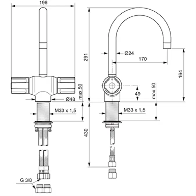 CERAPLUS SAFE MEDICAL THERMOSTATIC BASIN MIXER RIM-MOUNTED
