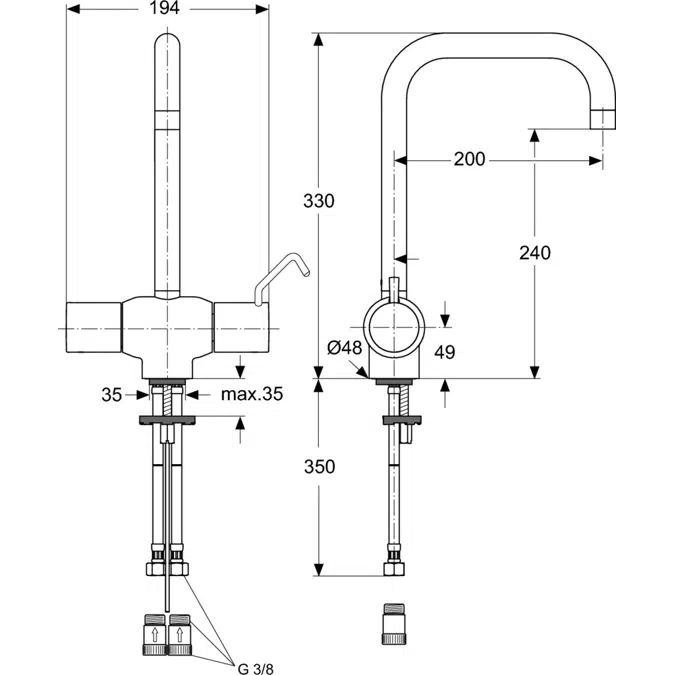 CERAPLUS SAFE THERMOSTATIC SINK MIXER TALL SPOUT AND SINGLE LEVER