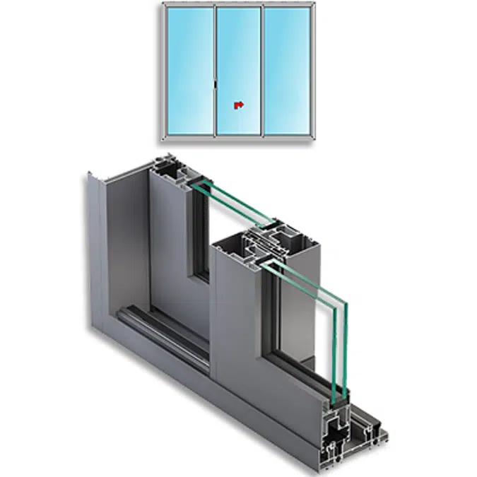 Metra NC-S 150 HES - 2 vantaux fixes 1 vantail central coulissant.Fenêtres et portes coulissantes en aluminium