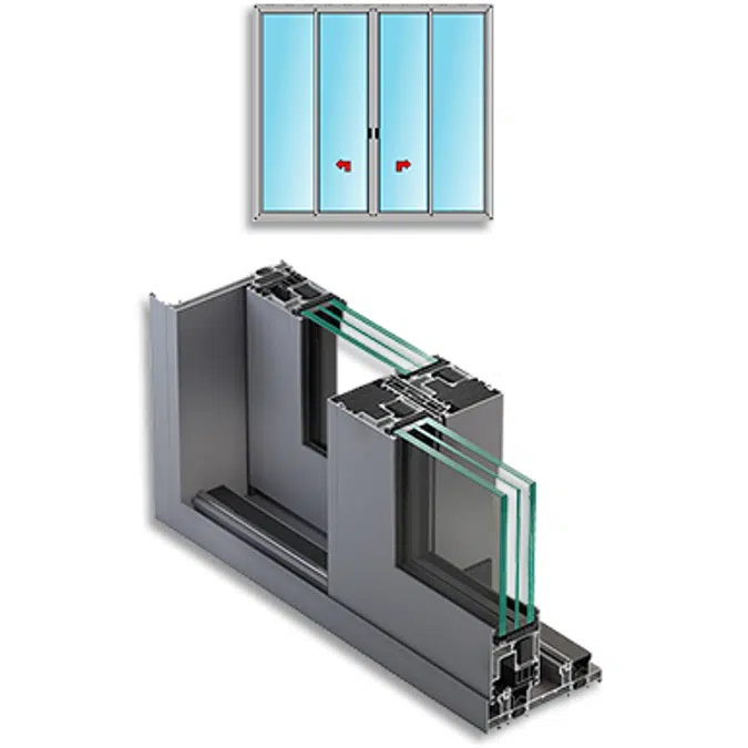 Metra NC-S 170 HES - 2 vantaux coulissants 2 fixes  rail inférieur minimal .Fenêtres et portes coulissantes en aluminium