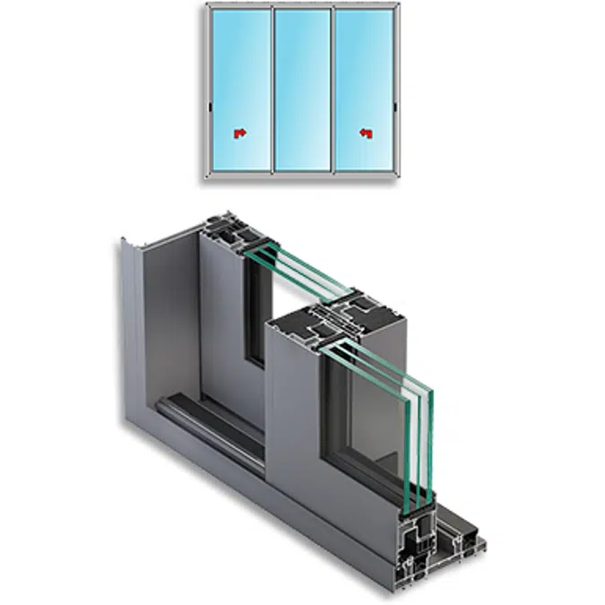 Metra NC-S 170 HES - 2 sliding sashes with central fixed sash on 2 tracks Aluminium Sliding System for windows and doors