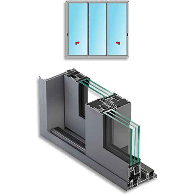 Metra NC-S 170 HES - 2 Schiebeflügel 1 zentraler Standflügel zweiläufig. Schiebesysteme aus Aluminium für Fenster und Türen