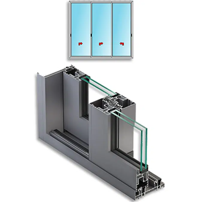 Metra NC-S 150 HES - 3 Schiebeflügel dreiläufig. Schiebesysteme aus Aluminium für Fenster und Türen