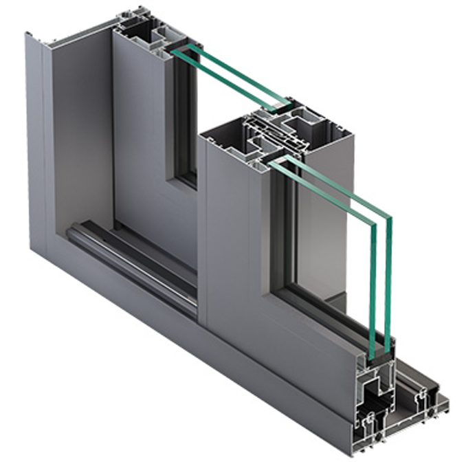 Metra NC-S 150 HES - 2 sliding sashes with central fixed sash on 2 tracks low sill Aluminium Sliding System for windows and doors