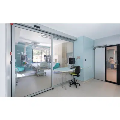 imagen para Puerta automática hermética acristalada lateral sin fijos con marco simple