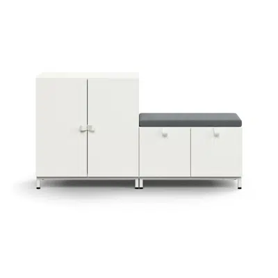 Storage unit QBUS, cabinet + storage bench, leg frame, handles, 868x1600x420 mm , grey cushion