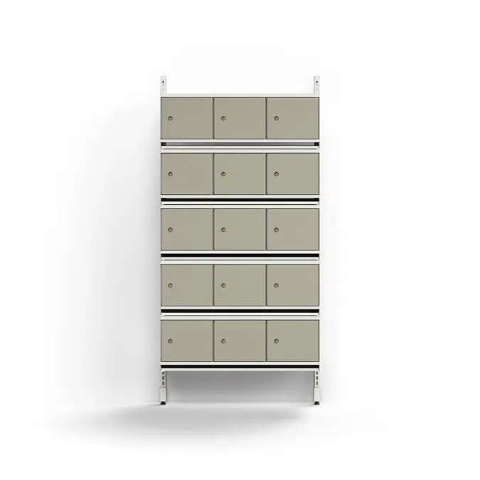 Shoe cabinet ENTRY, basic wall unit, 15 metal doors, 1800x900x300 mm