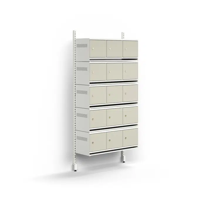 Shoe cabinet ENTRY, basic wall unit, 15 metal doors, 1800x900x300 mm