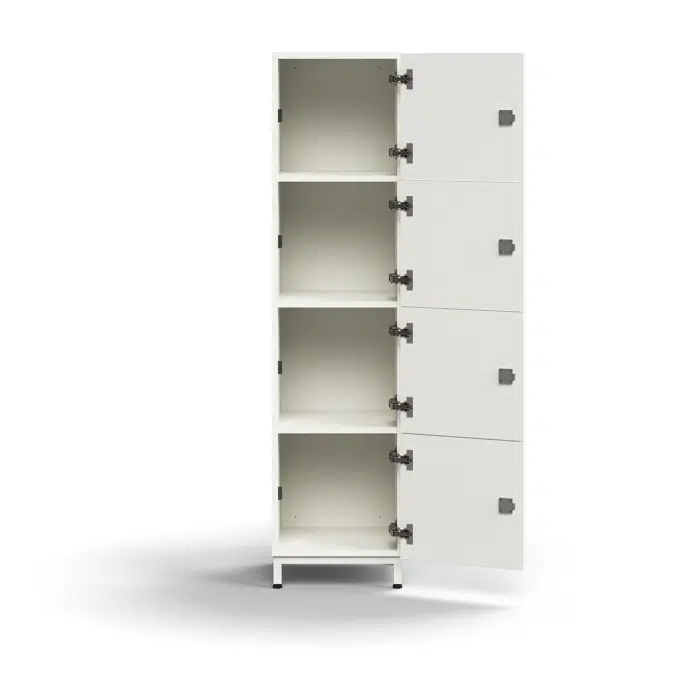 Lockable personal storage QBUS, 4 comps, leg frame, 1636x400x420 mm