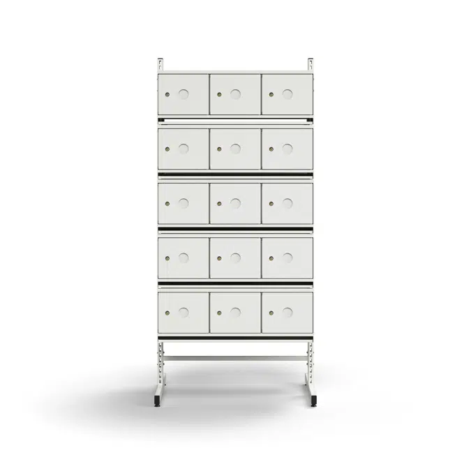 Shoe cabinet ENTRY, basic floor unit, 30 metal doors for labels, 1800x900x600 mm