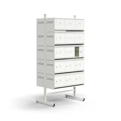 Shoe cabinet ENTRY, basic floor unit, 30 metal doors for labels, 1800x900x600 mm