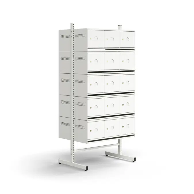 Shoe cabinet ENTRY, basic floor unit, 30 metal doors for labels, 1800x900x600 mm