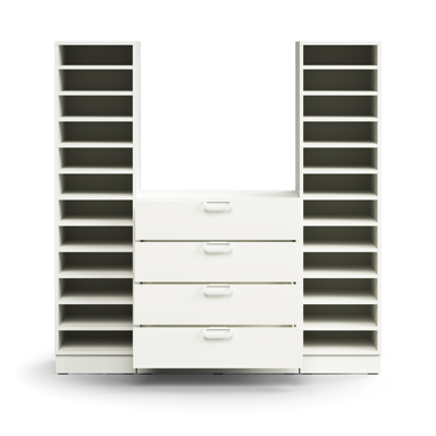 Image for Pigeon hole unit QBUS, 22 shelves + 4 drawers, base frame, 1636x1600x420 mm
