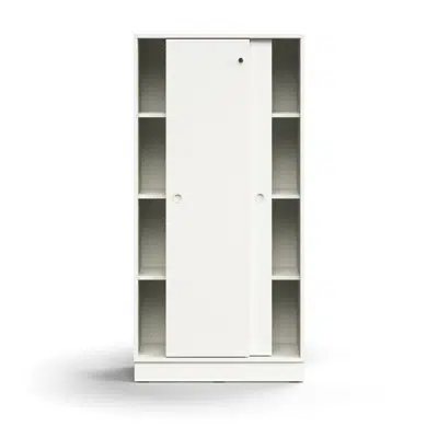 Lockable sliding door cabinet QBUS, 3 shelves, base frame, handles, 1636x800x400 mm