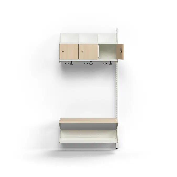 Cloakroom unit ENTRY, add-on wall unit, 3 wooden doors, 1800x900x300 mm