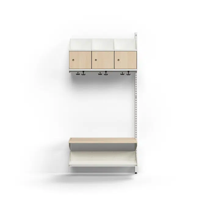 Cloakroom unit ENTRY, add-on wall unit, 3 wooden doors, 1800x900x300 mm