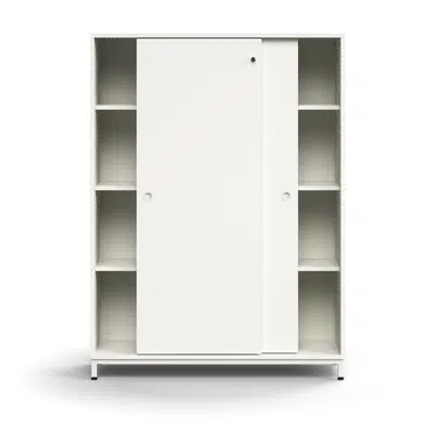 Lockable sliding door cabinet QBUS, 3 shelves, leg frame, handles, 1636x1200x400 mm