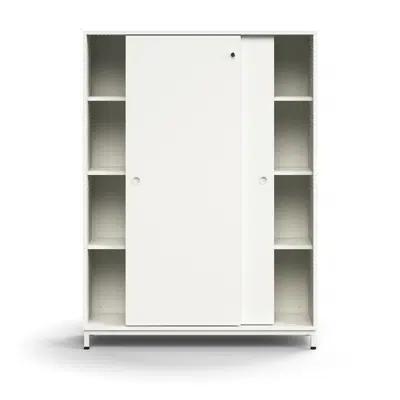 Зображення для Lockable sliding door cabinet QBUS, 3 shelves, leg frame, handles, 1636x1200x400 mm