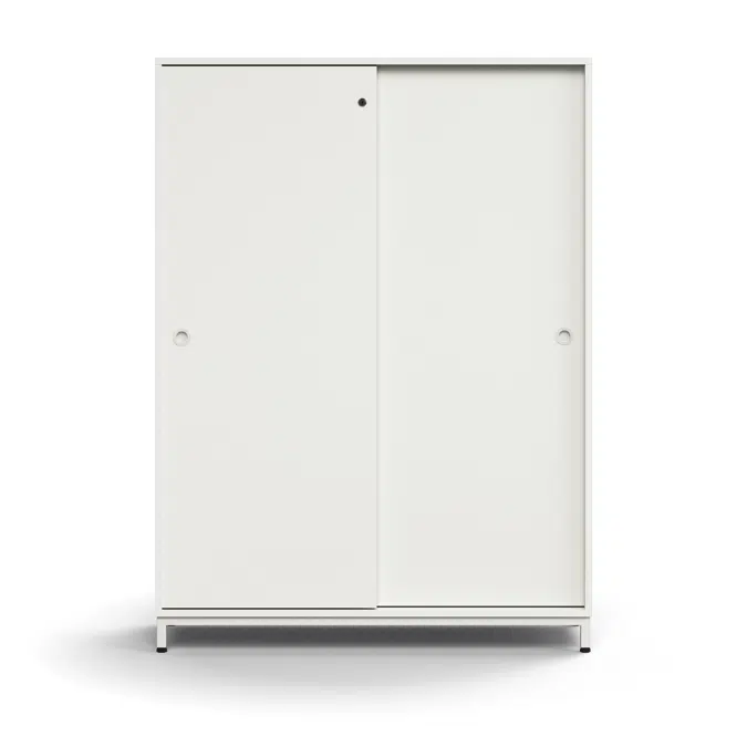 Lockable sliding door cabinet QBUS, 3 shelves, leg frame, handles, 1636x1200x400 mm