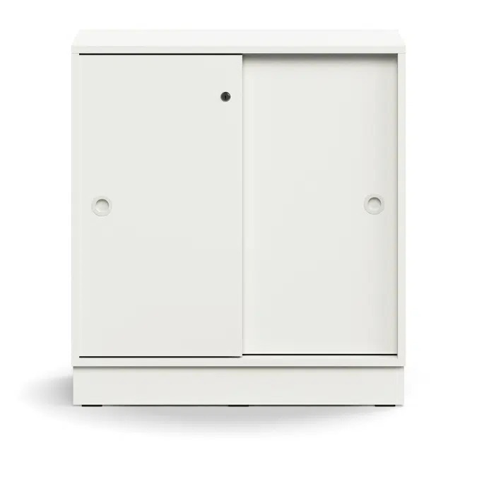 Lockable sliding door cabinet QBUS, 1 shelf, base frame, handles, 868x800x400 mm