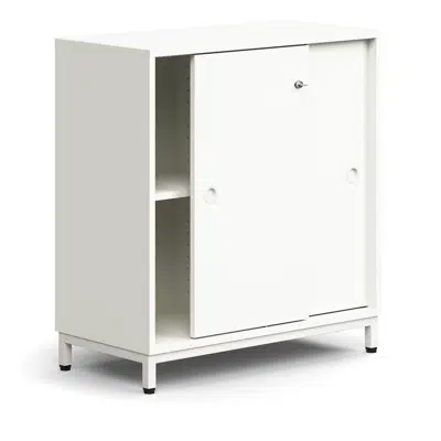 Lockable sliding door cabinet QBUS, 1 shelf, leg frame, handles, 868x800x400 mm