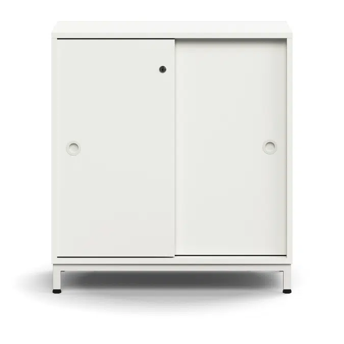 Lockable sliding door cabinet QBUS, 1 shelf, leg frame, handles, 868x800x400 mm