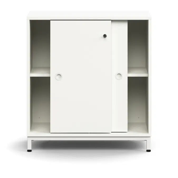 Lockable sliding door cabinet QBUS, 1 shelf, leg frame, handles, 868x800x400 mm