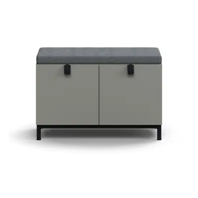 Drawer storage bench QBUS, leg frame, handle, 534x800x420 mm, grey cushion