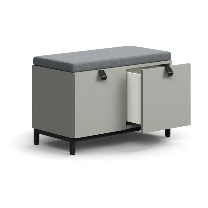 Drawer storage bench QBUS, leg frame, handle, 534x800x420 mm, grey cushion