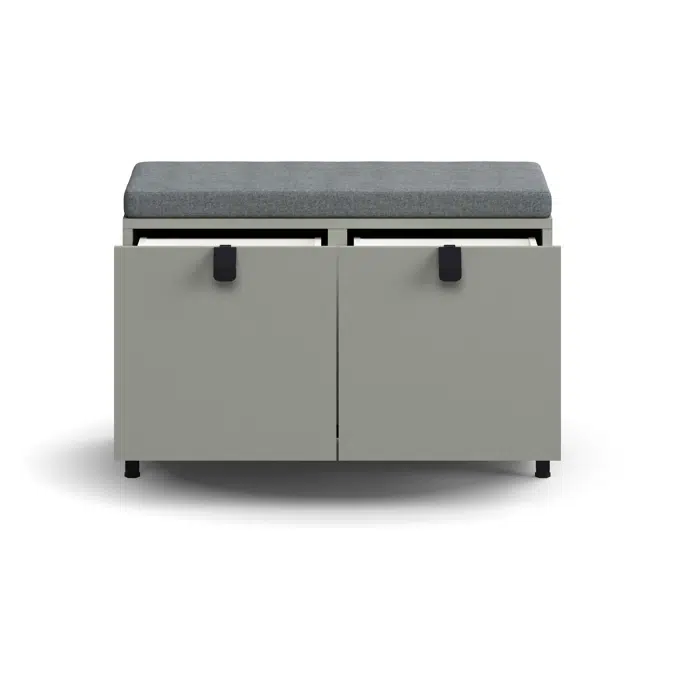 Drawer storage bench QBUS, leg frame, handle, 534x800x420 mm, grey cushion