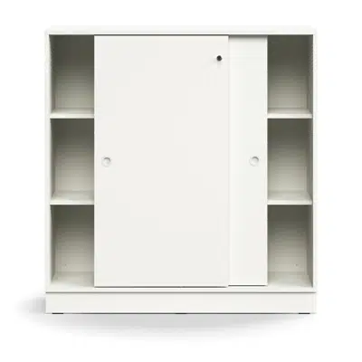 kép a termékről - Lockable sliding door cabinet QBUS, 2 shelves, base frame, handles, 1252x1200x400 mm