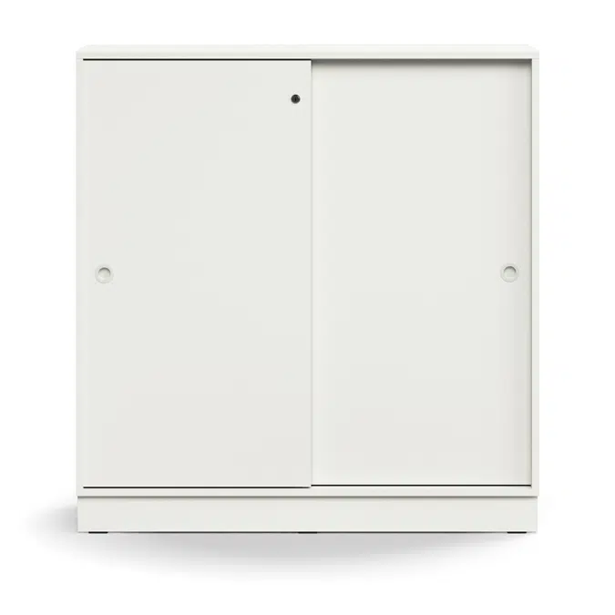 Lockable sliding door cabinet QBUS, 2 shelves, base frame, handles, 1252x1200x400 mm