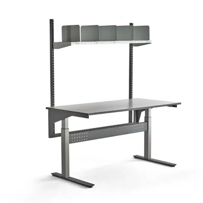 Image for Height adjustable workbench VERVE with shelves and dividers 1600x800mm