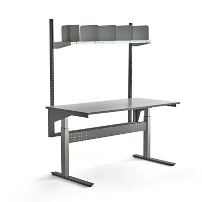 Height adjustable workbench VERVE with shelves and dividers 1600x800mm